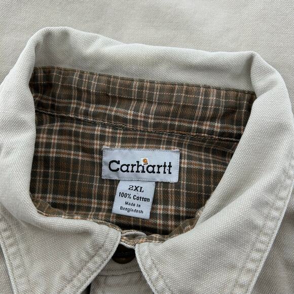 VTG y2k Men's Carhartt Canvas Flannel Lined Snap Button Shirt Jacket 2XL S96STN - Picture 2 of 7